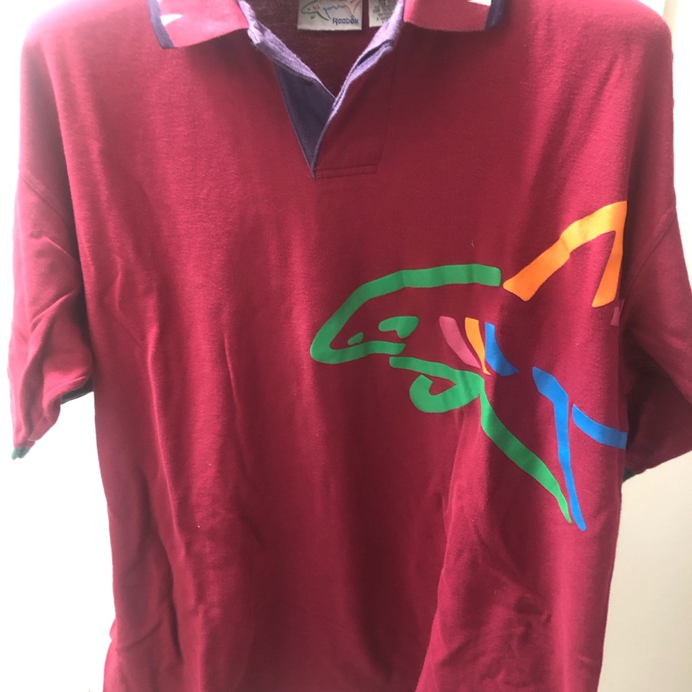 Reebok Men's Maroon Polo with Multicolor Dolphin Motif